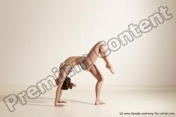 Swimsuit Gymnastic poses Woman White Moving poses Slim long brown Dynamic poses Academic